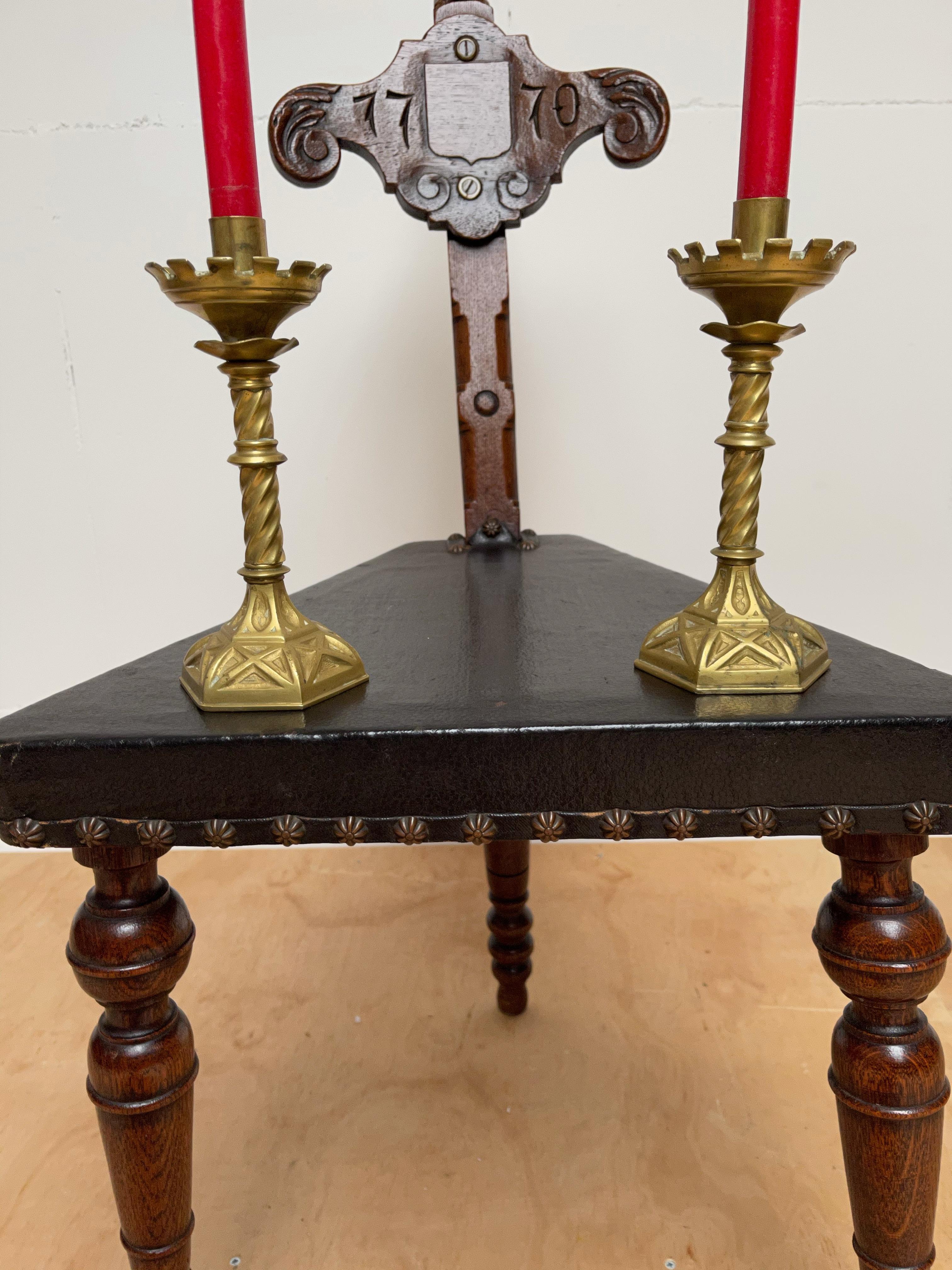 Antique Pair Gothic Revival of Handcrafted Gilt Bronze Candlesticks Holders For Sale 13