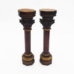 Antique Pair of Handcrafted Oak Gothic Flemish Church Columns