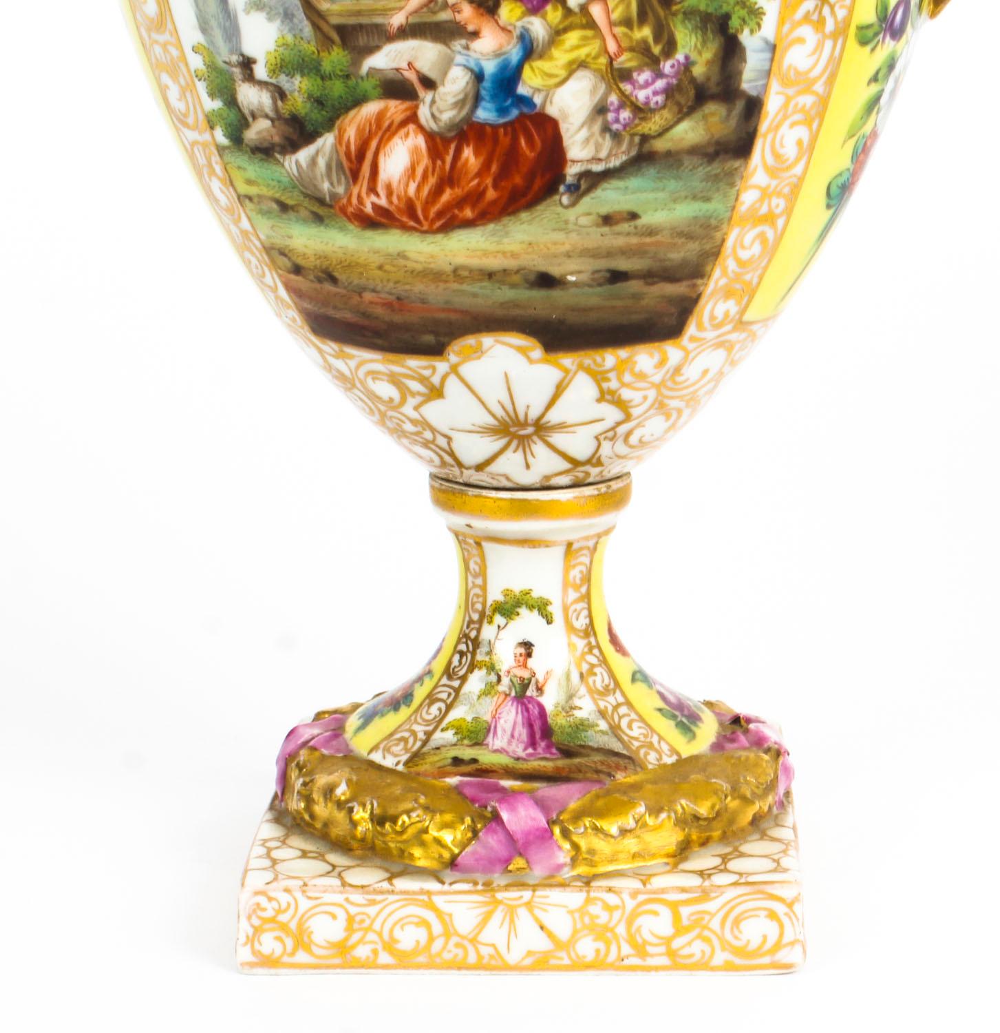 Antique Pair of Helena Wolfsohn Dresden Porcelain Vases 19th Century 1