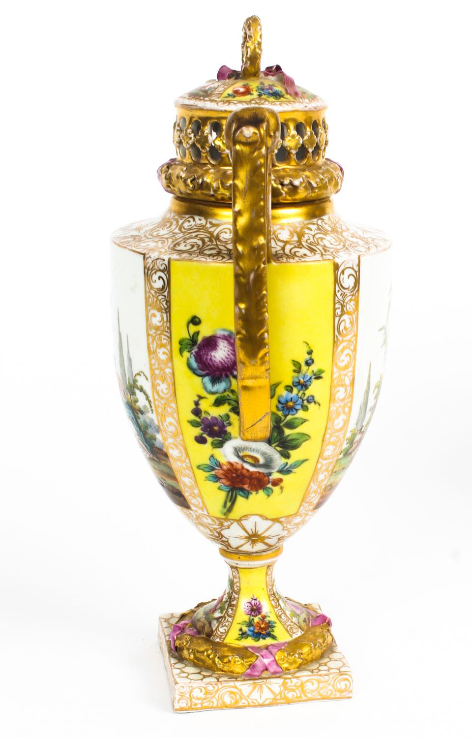 Antique Pair of Helena Wolfsohn Dresden Porcelain Vases 19th Century 2