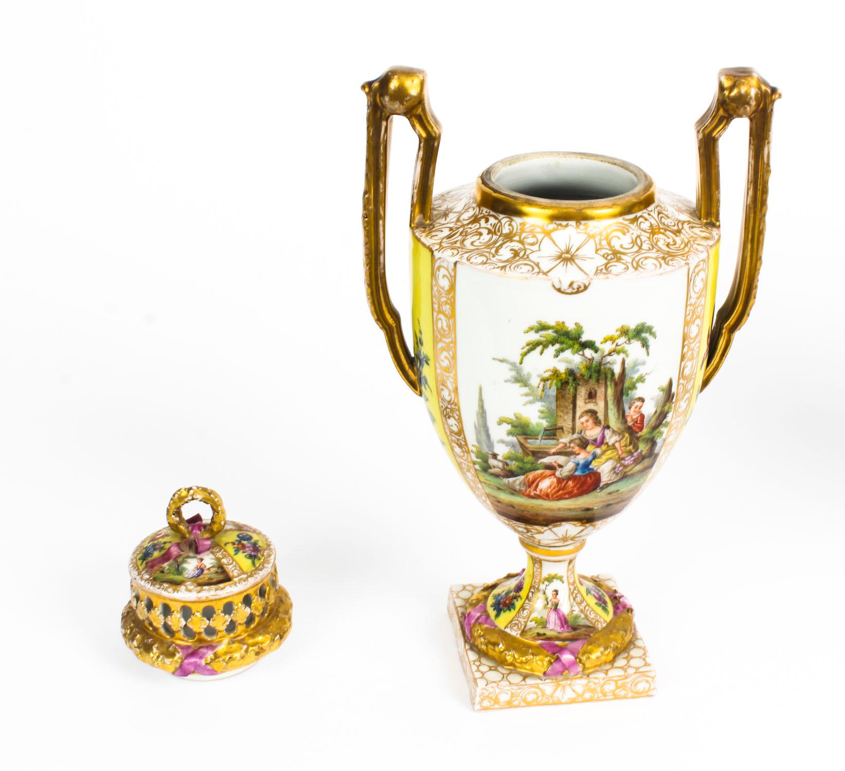Antique Pair of Helena Wolfsohn Dresden Porcelain Vases 19th Century 3