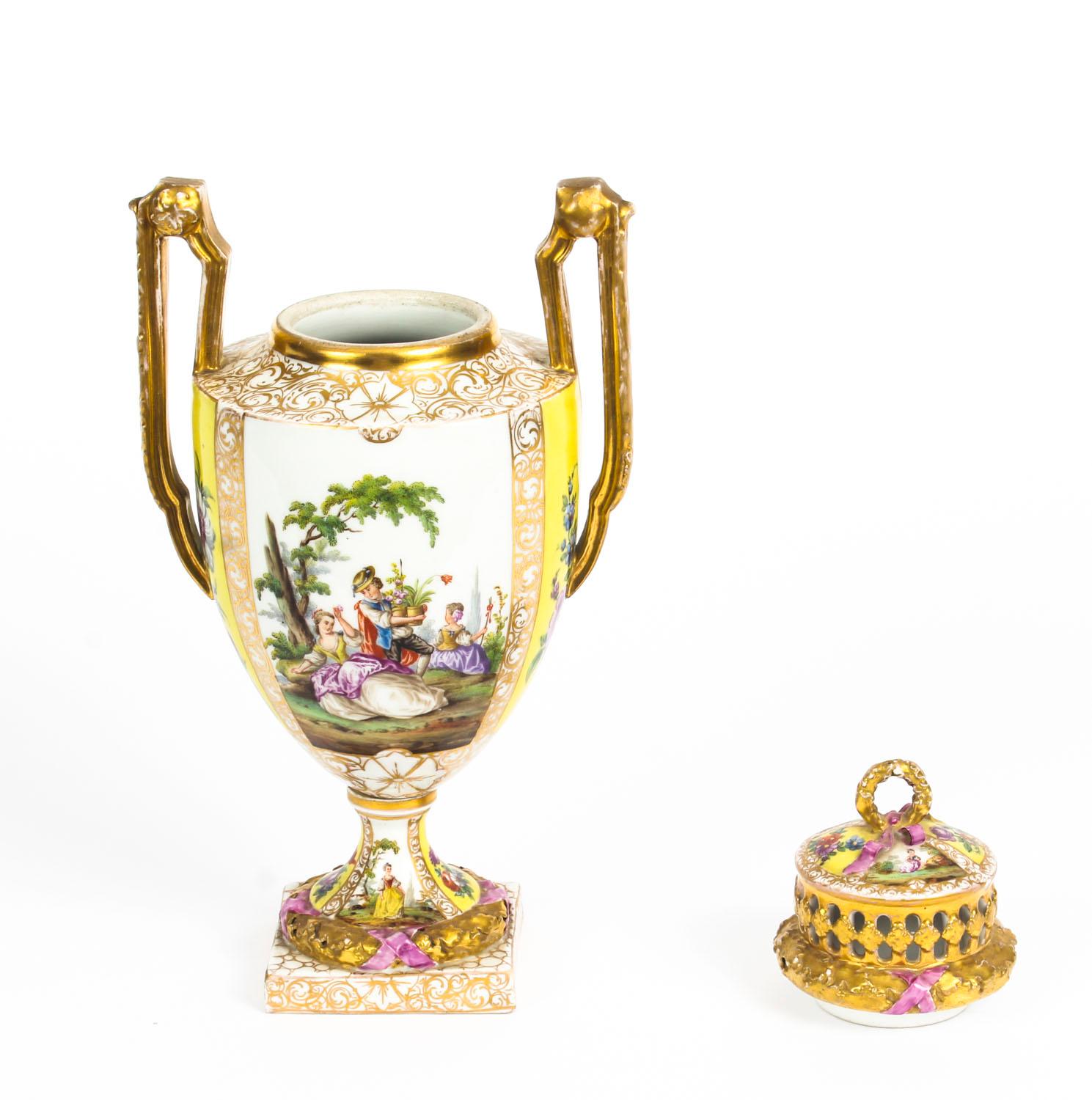 Antique Pair of Helena Wolfsohn Dresden Porcelain Vases 19th Century 11