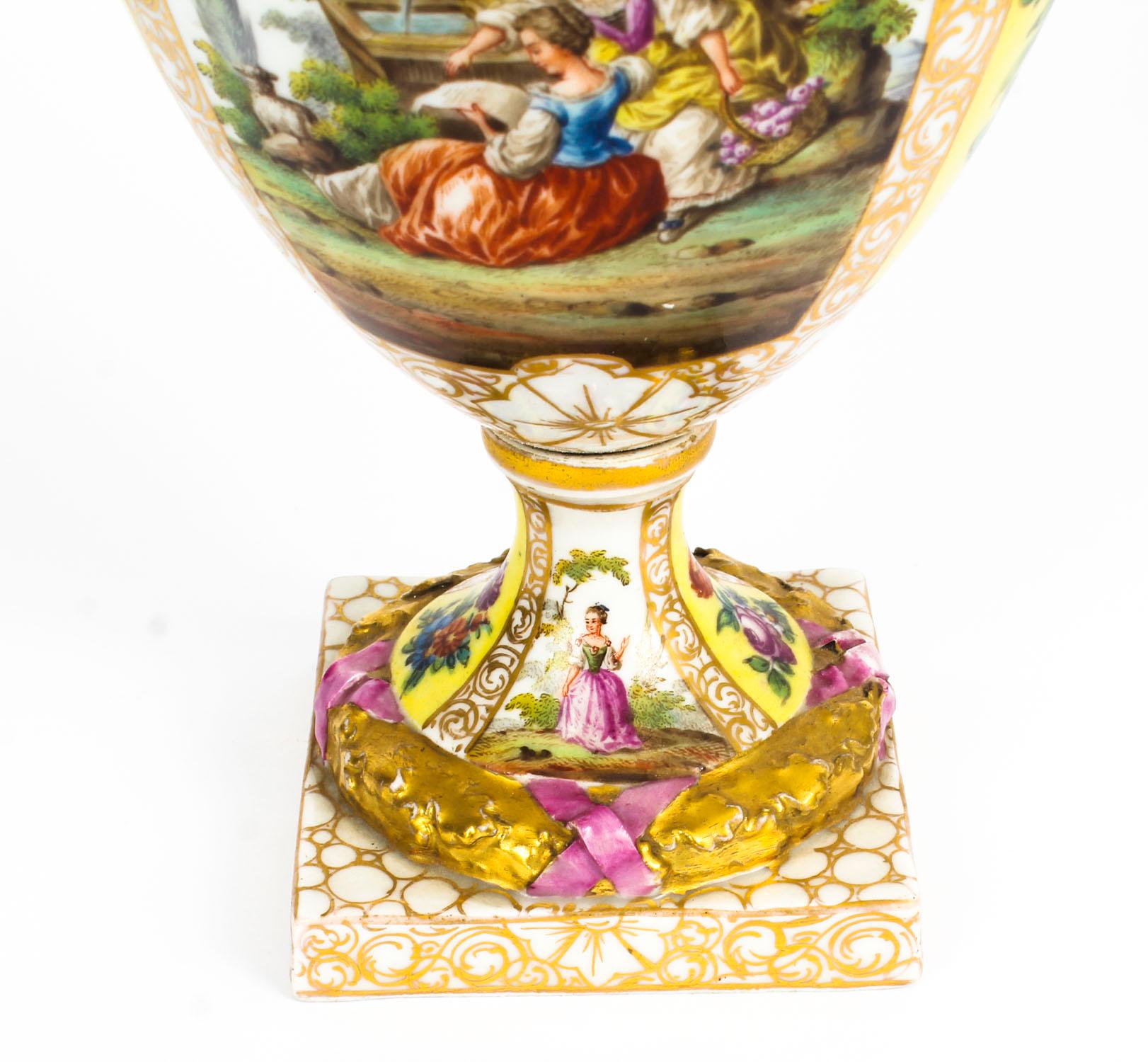 Gilt Antique Pair of Helena Wolfsohn Dresden Porcelain Vases 19th Century
