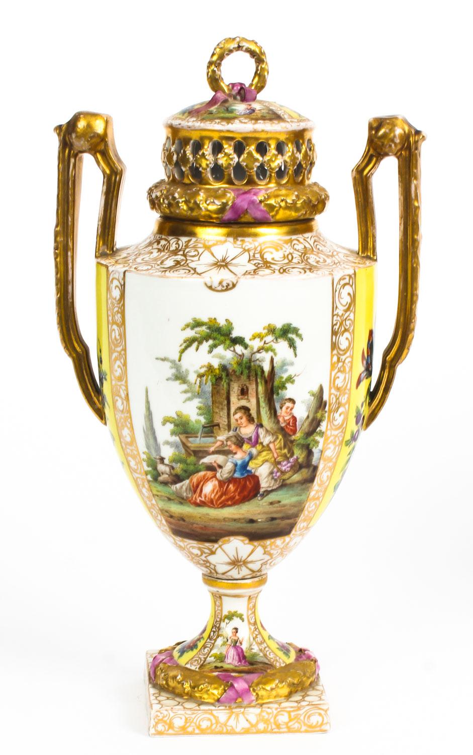 Late 19th Century Antique Pair of Helena Wolfsohn Dresden Porcelain Vases 19th Century