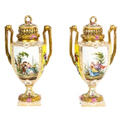Antique Pair of Helena Wolfsohn Dresden Porcelain Vases 19th Century