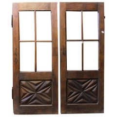 Antique Pair of Identical Glass Doors with Sculpted Diamond, Early 1800, Italy