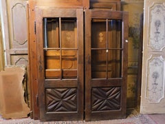 Antique Pair of Identical Glass Doors with Sculpted Diamond, Early 1800, Italy