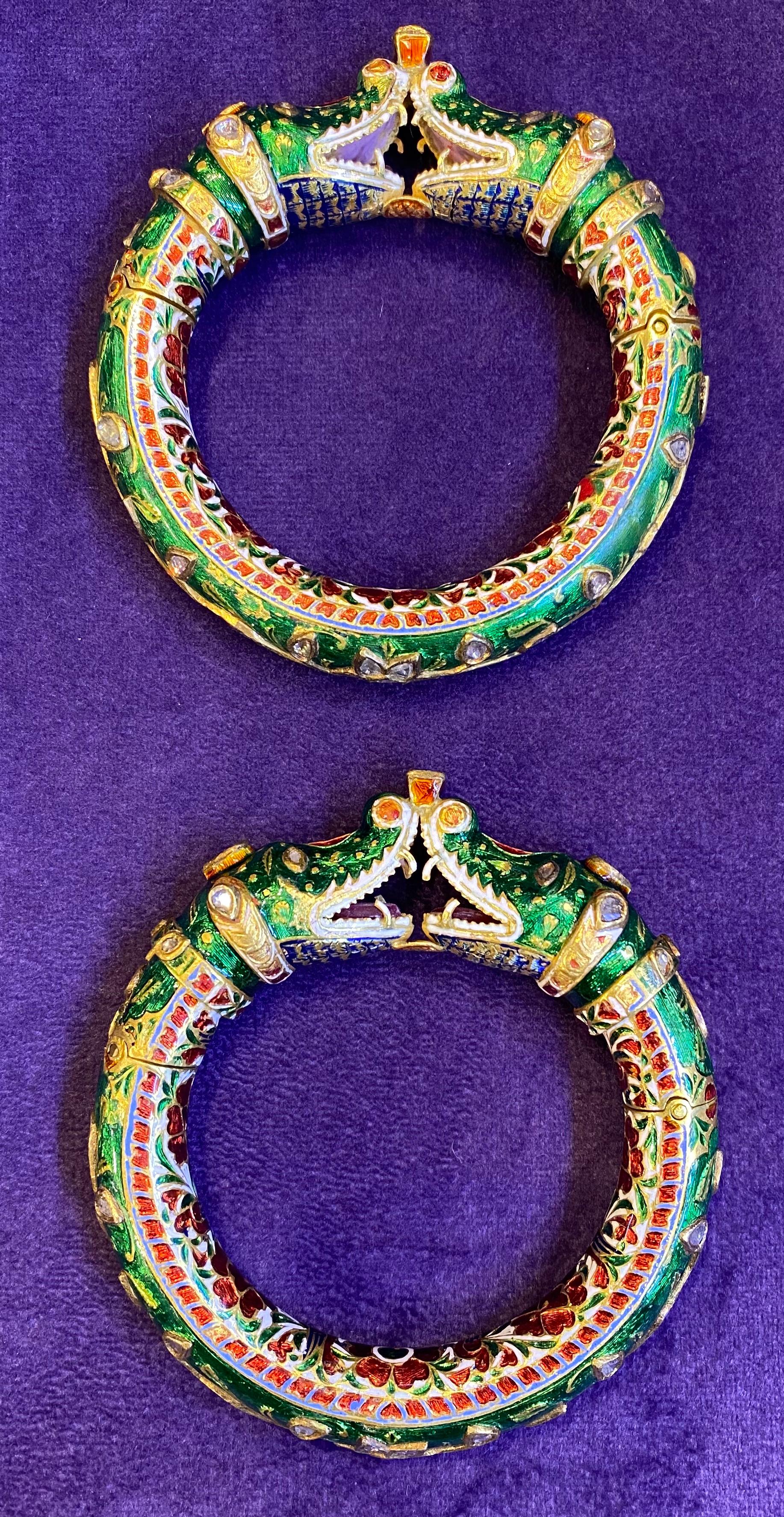 Women's or Men's Antique Pair of Indian Makara Bangles For Sale