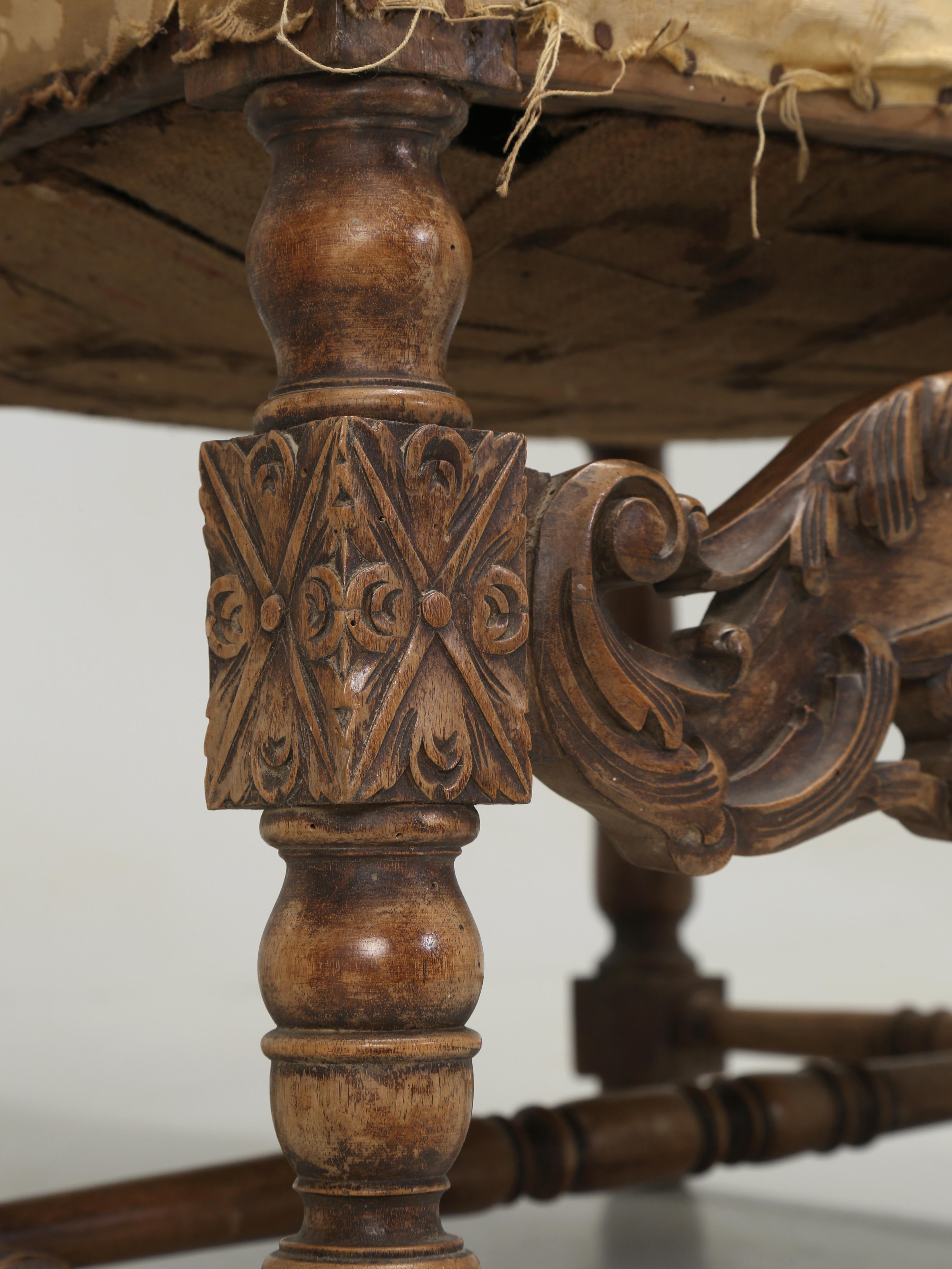 Antique Pair of Italian Armchairs Hand Carved Walnut Require Restoration, C1880s For Sale 7