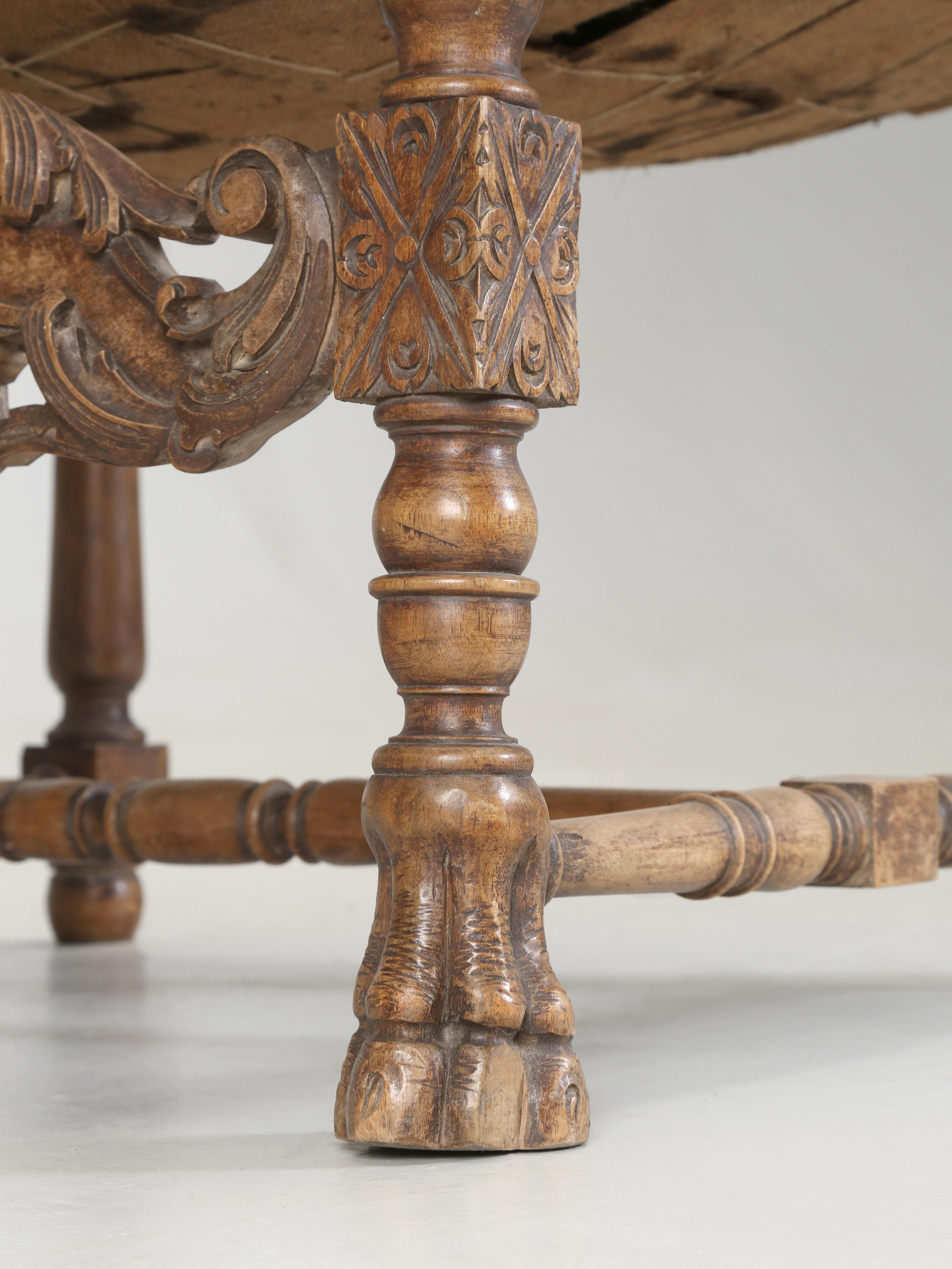 Antique Pair of Italian Armchairs Hand Carved Walnut Require Restoration, C1880s For Sale 9