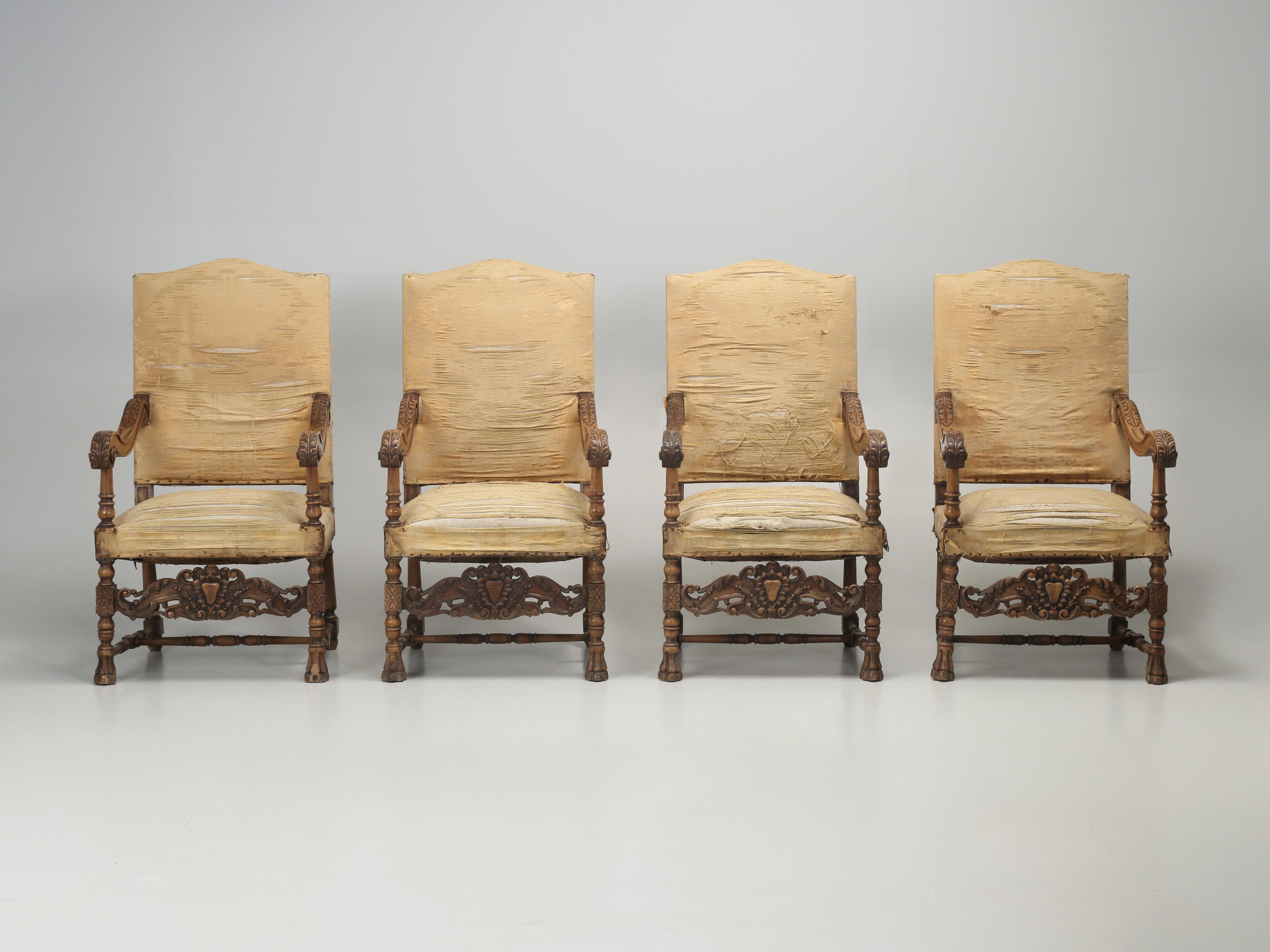 Antique Pair of Italian Armchairs Hand Carved Walnut Require Restoration, C1880s For Sale 13