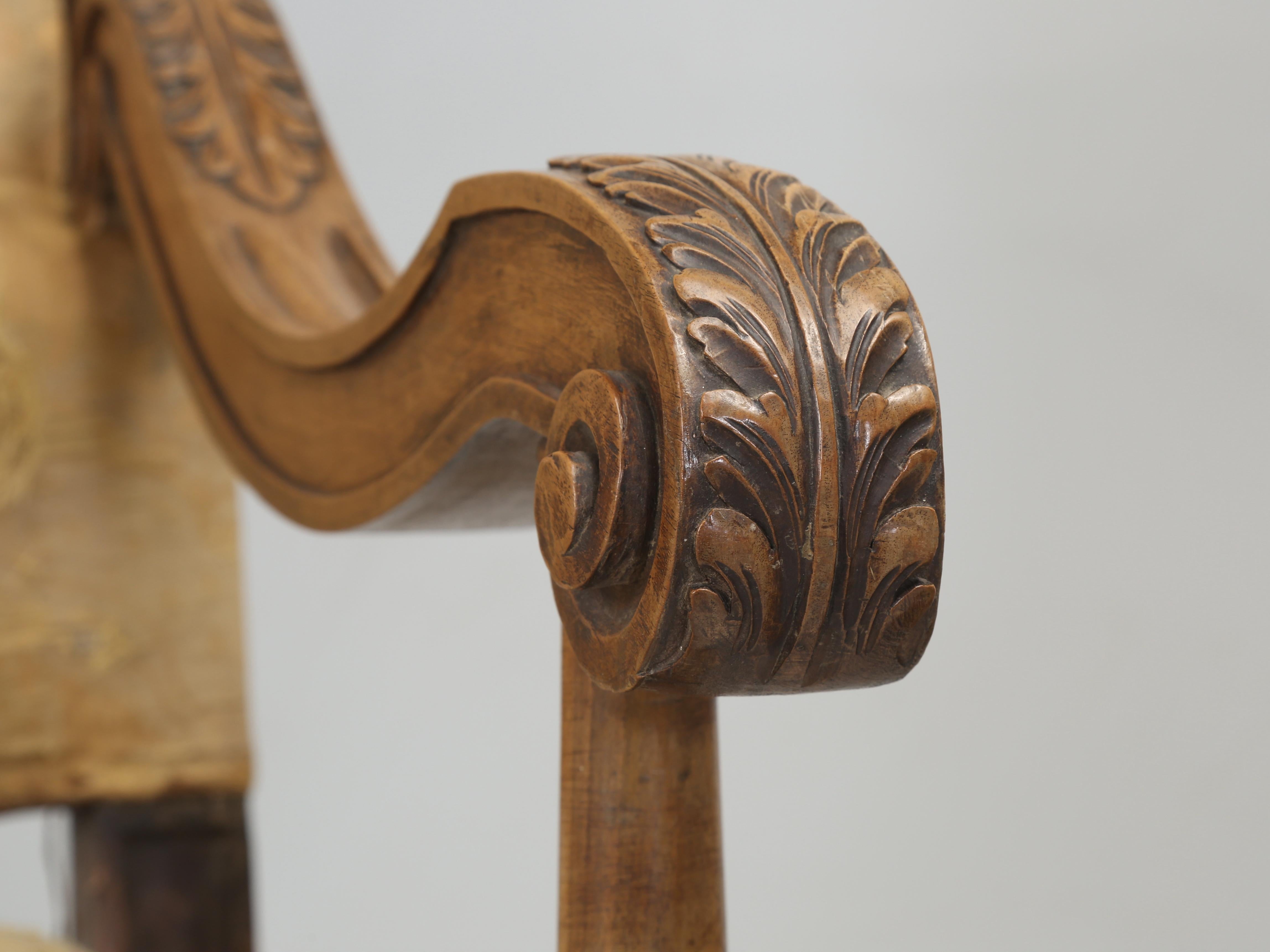 Antique Pair of Italian Armchairs Hand Carved Walnut Require Restoration, C1880s For Sale 2