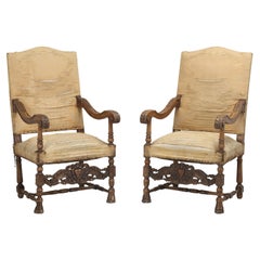 Antique Pair of Italian Armchairs Hand Carved Walnut Require Restoration C1880s