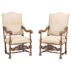 Antikes Paar italienischer Sessel, handgeschnitzt, Nussbaumholz, Restaurierungsarbeiten, um 1880