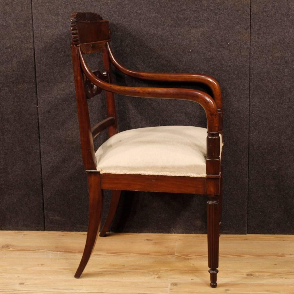 Antique Pair of Italian Armchairs in Carved Mahogany Wood from 19th Century 6