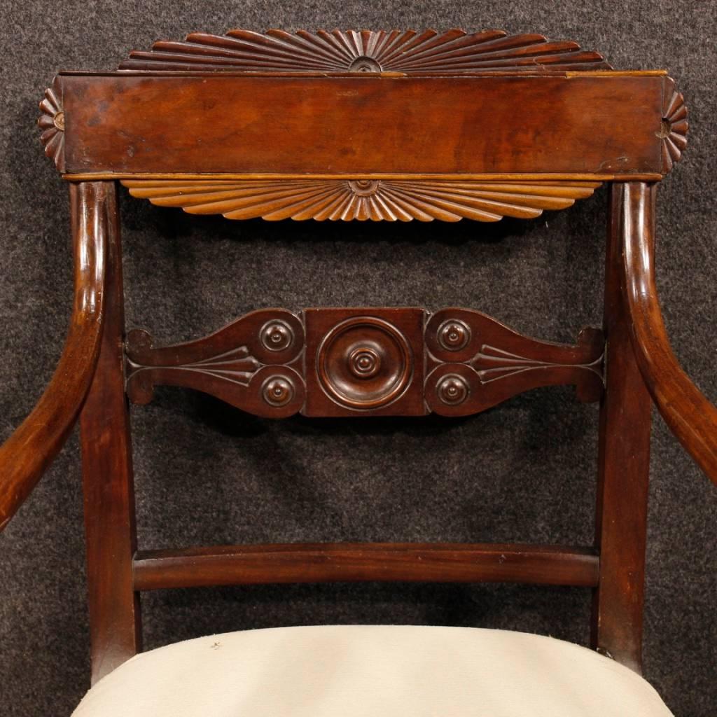 Antique Pair of Italian Armchairs in Carved Mahogany Wood from 19th Century In Good Condition In Vicoforte, Piedmont
