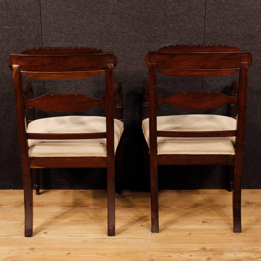 Antique Pair of Italian Armchairs in Carved Mahogany Wood from 19th Century 2