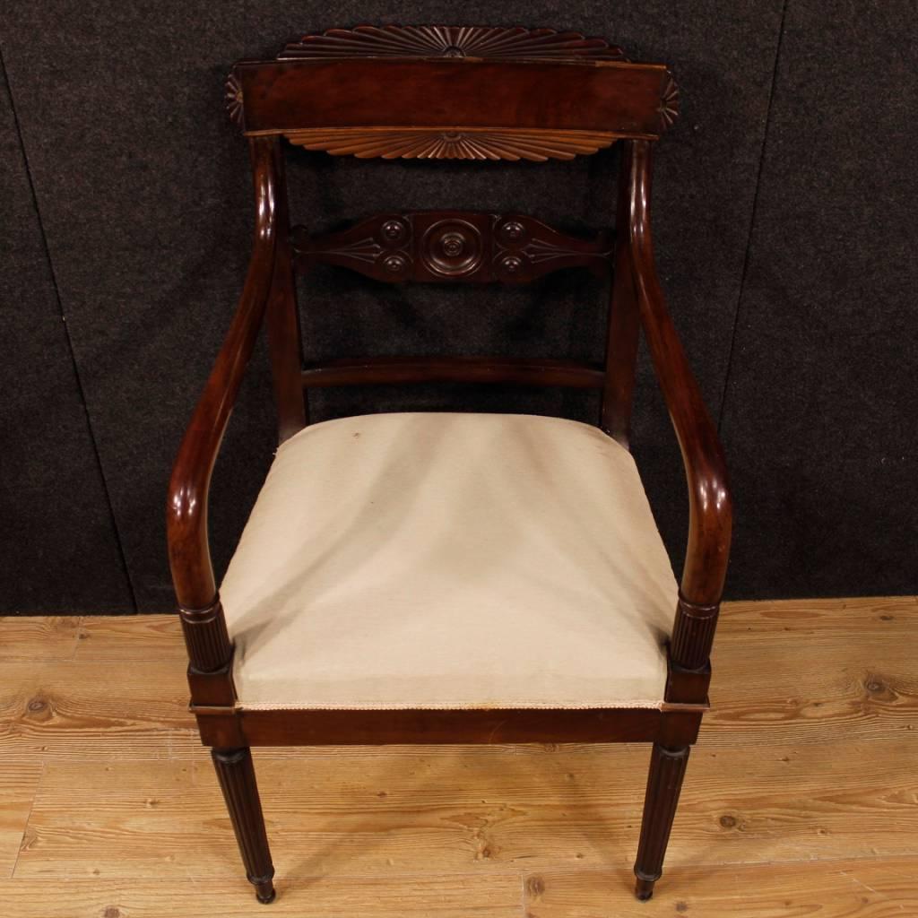 Antique Pair of Italian Armchairs in Carved Mahogany Wood from 19th Century 5