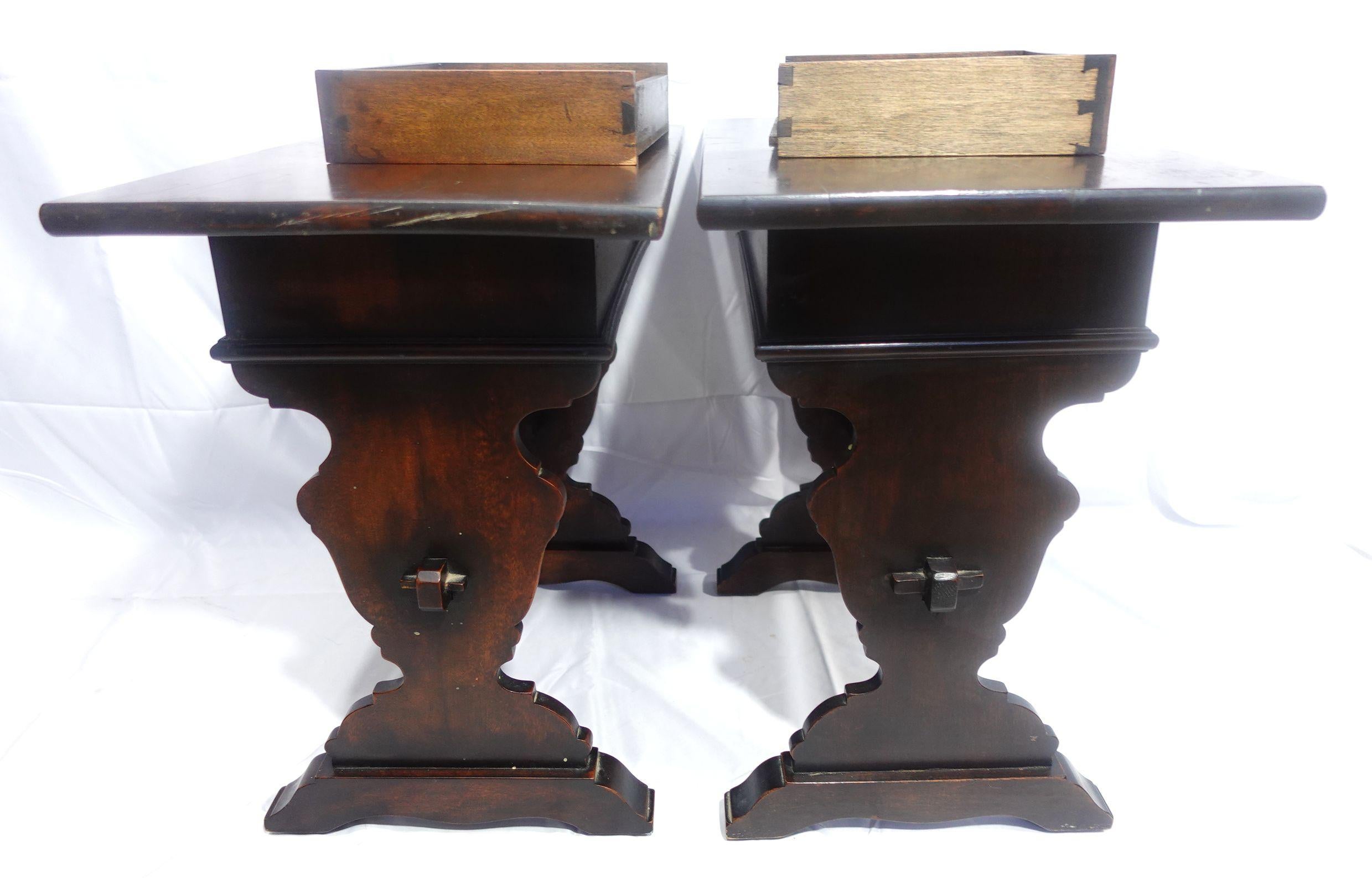 Antique Pair of Italian Baroque Style Walnut  Trestle Side Tables, 19th Century  For Sale 9