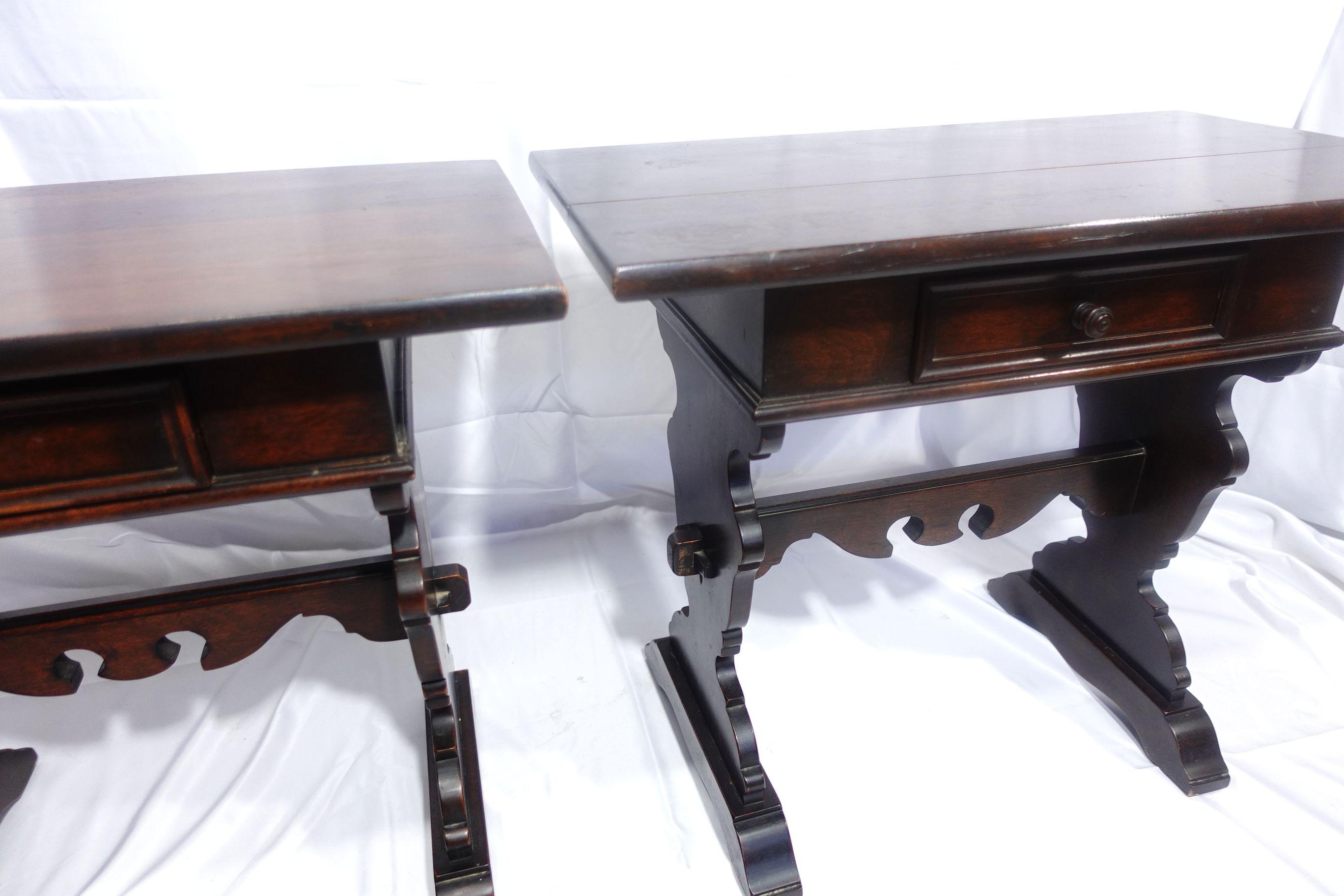 Antique Pair of Italian Baroque Style Walnut  Trestle Side Tables, 19th Century  In Good Condition For Sale In Norton, MA