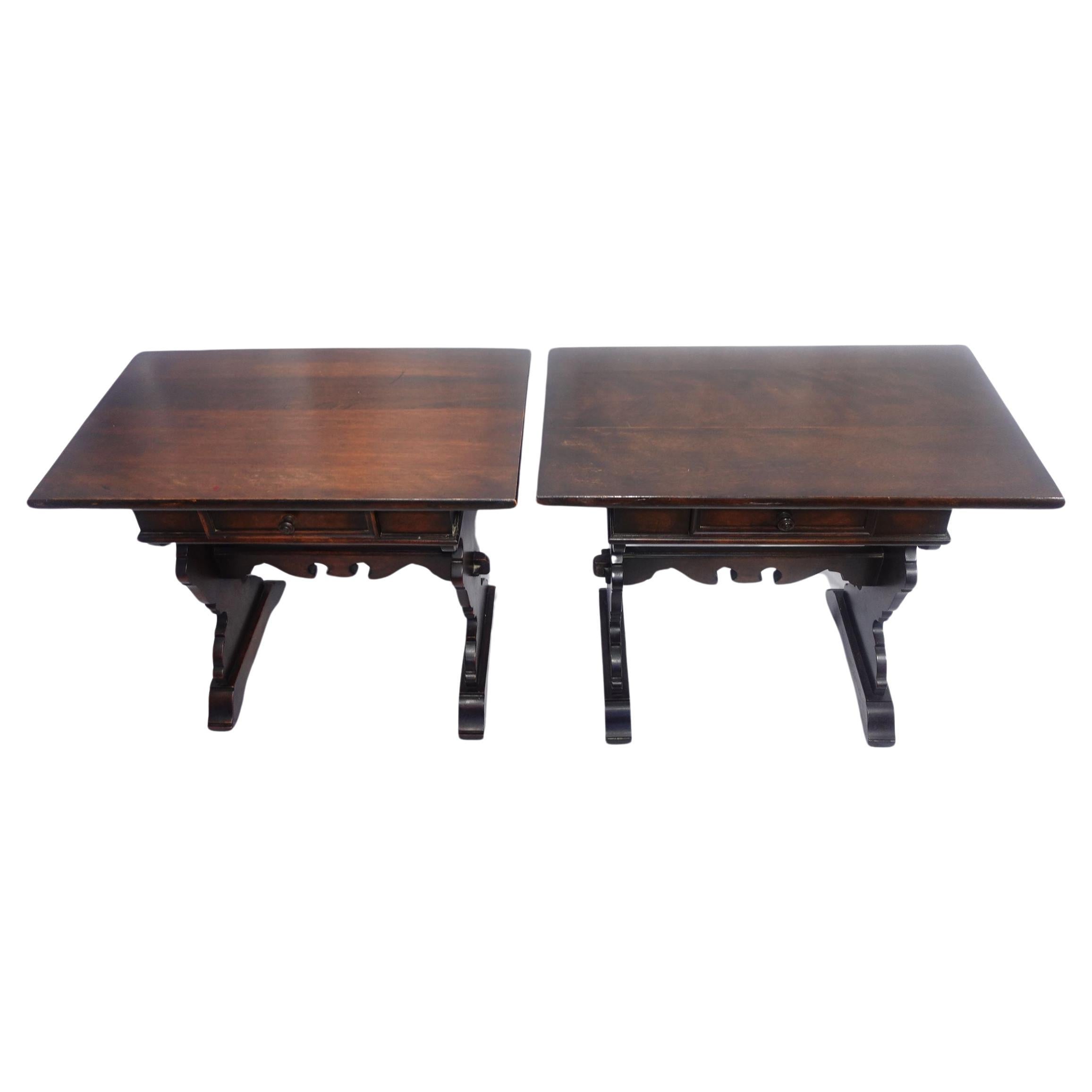 Antique Pair of Italian Baroque Style Walnut  Trestle Side Tables, 19th Century