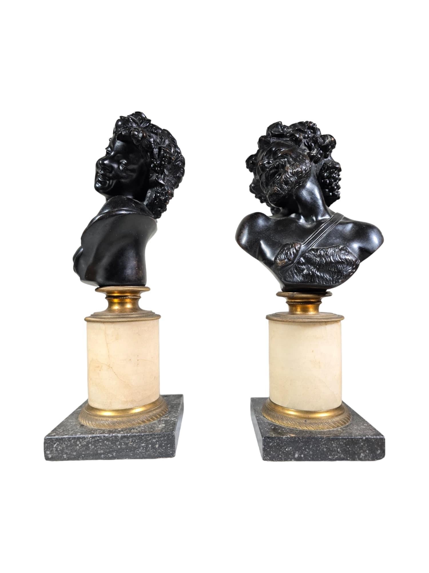 Antique Pair of Italian Bronze Busts: Dionysus and Ariadne, 19th Century For Sale 1