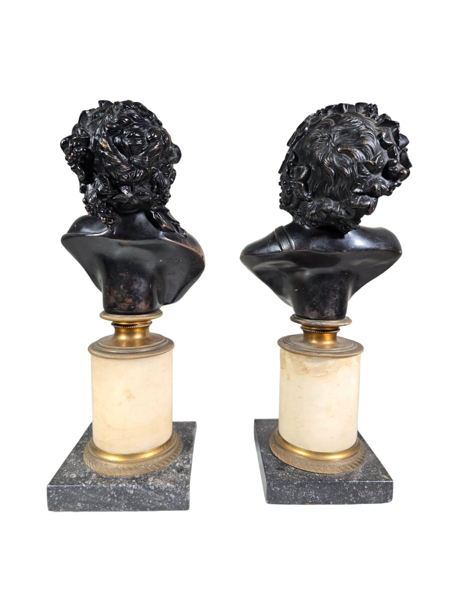 Antique Pair of Italian Bronze Busts: Dionysus and Ariadne, 19th Century For Sale 2