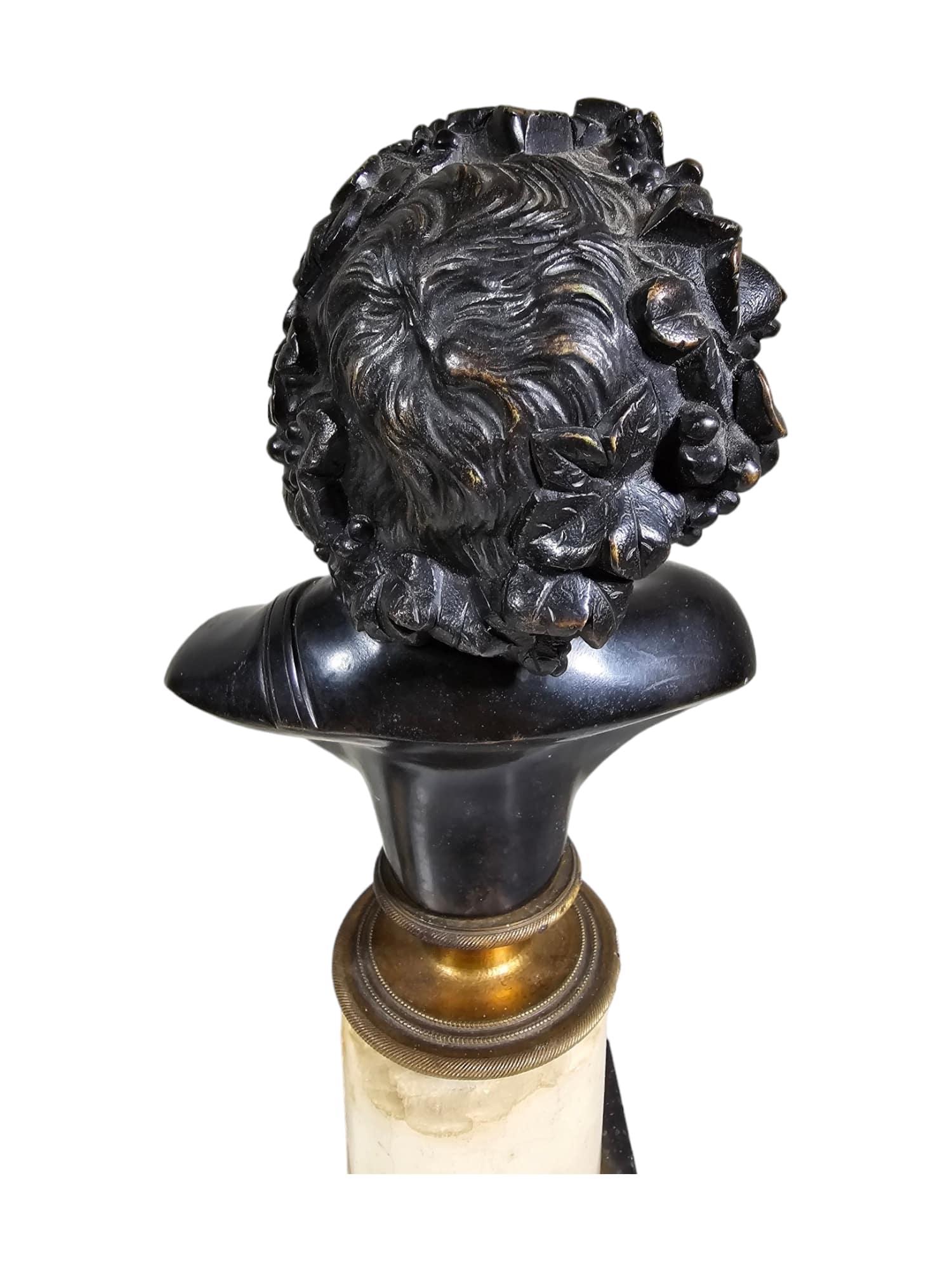Antique Pair of Italian Bronze Busts: Dionysus and Ariadne, 19th Century For Sale 4