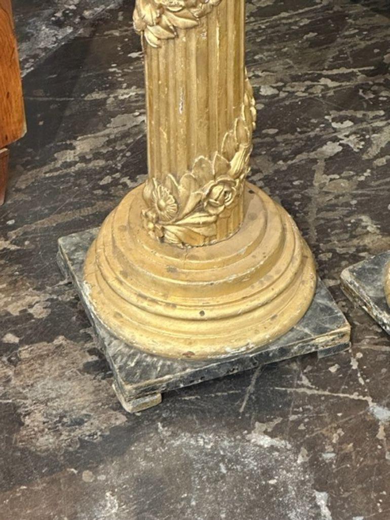 Antique Pair of Italian Carved and Giltwood Columns as Floor Lamps For Sale 2