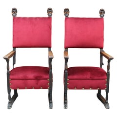Antique Pair of Italian Carved Wood Throne Chairs
