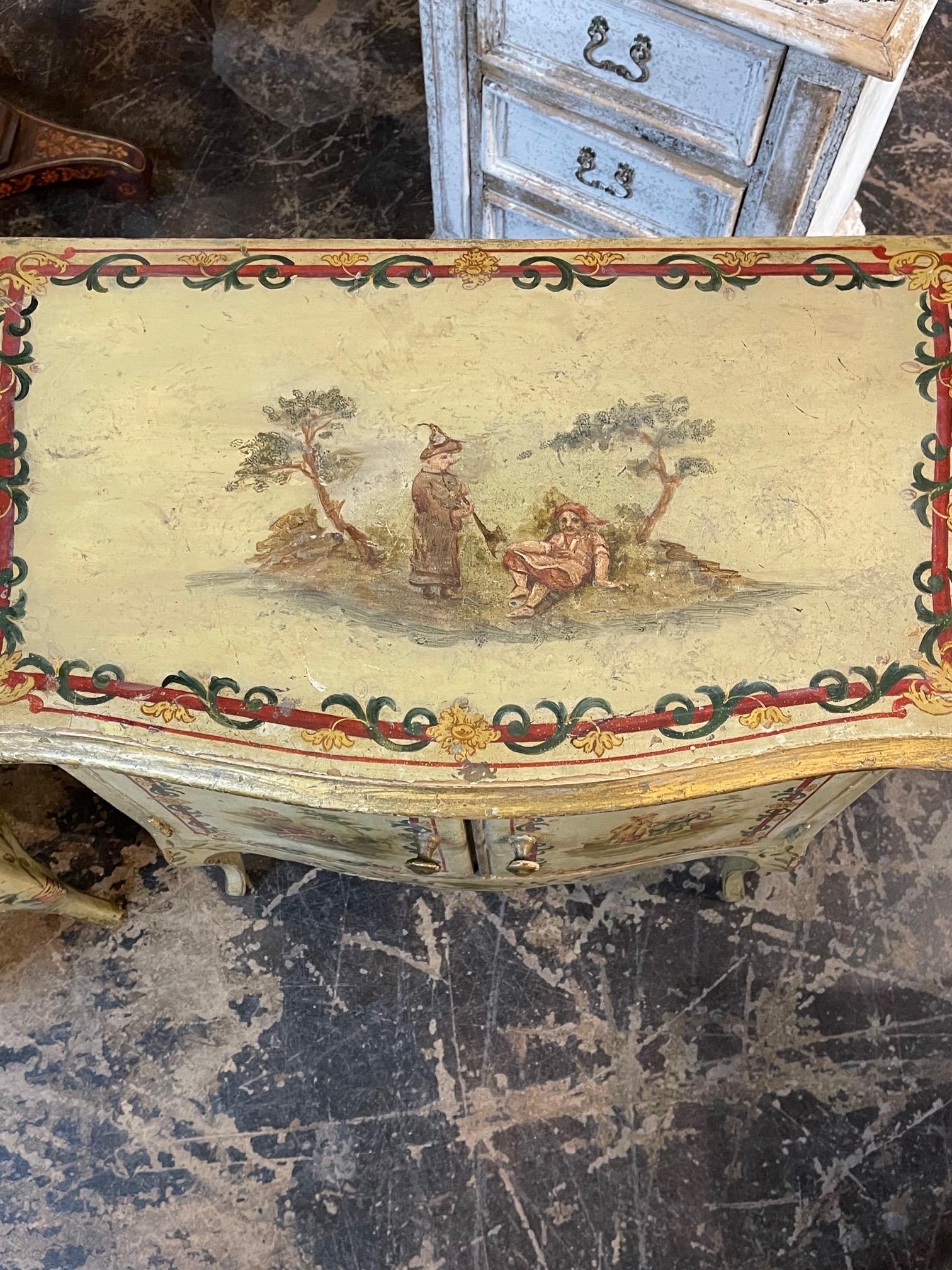 Antique pair of Italian Chinoiserie Decorated Bedside Tables For Sale 3