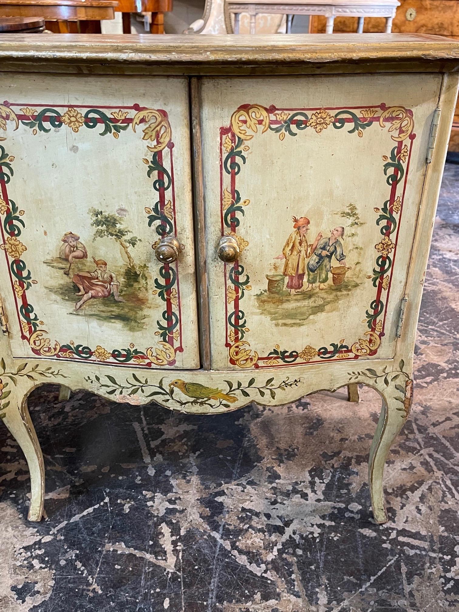 20th Century Antique pair of Italian Chinoiserie Decorated Bedside Tables For Sale