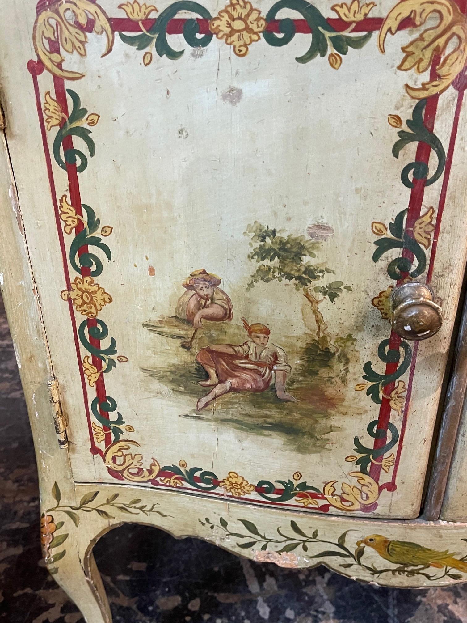 Wood Antique pair of Italian Chinoiserie Decorated Bedside Tables For Sale