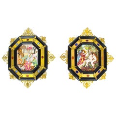 Antique Pair of Italian Framed Capodimonte Porcelain Plaques, 19th Century