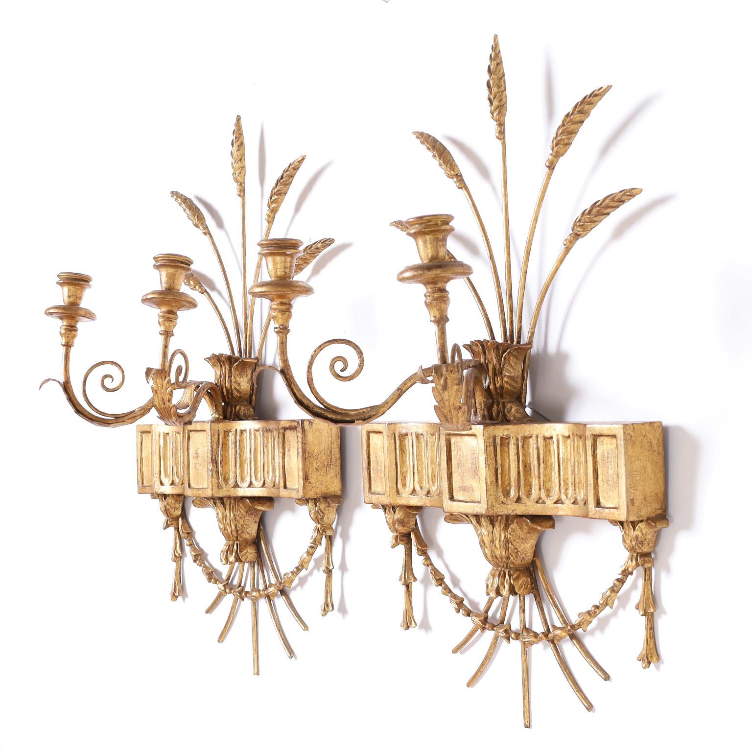 Victorian Antique Pair of Italian Gilt Wall Sconces For Sale