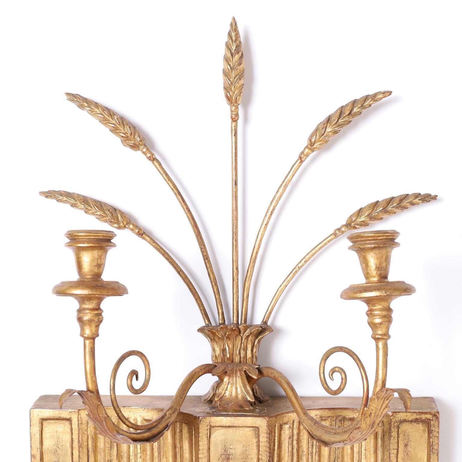 19th Century Antique Pair of Italian Gilt Wall Sconces For Sale