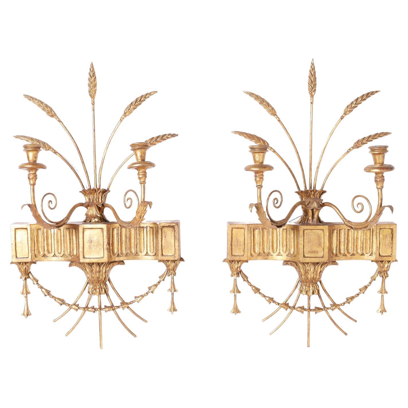 Antique Pair of Italian Gilt Wall Sconces For Sale