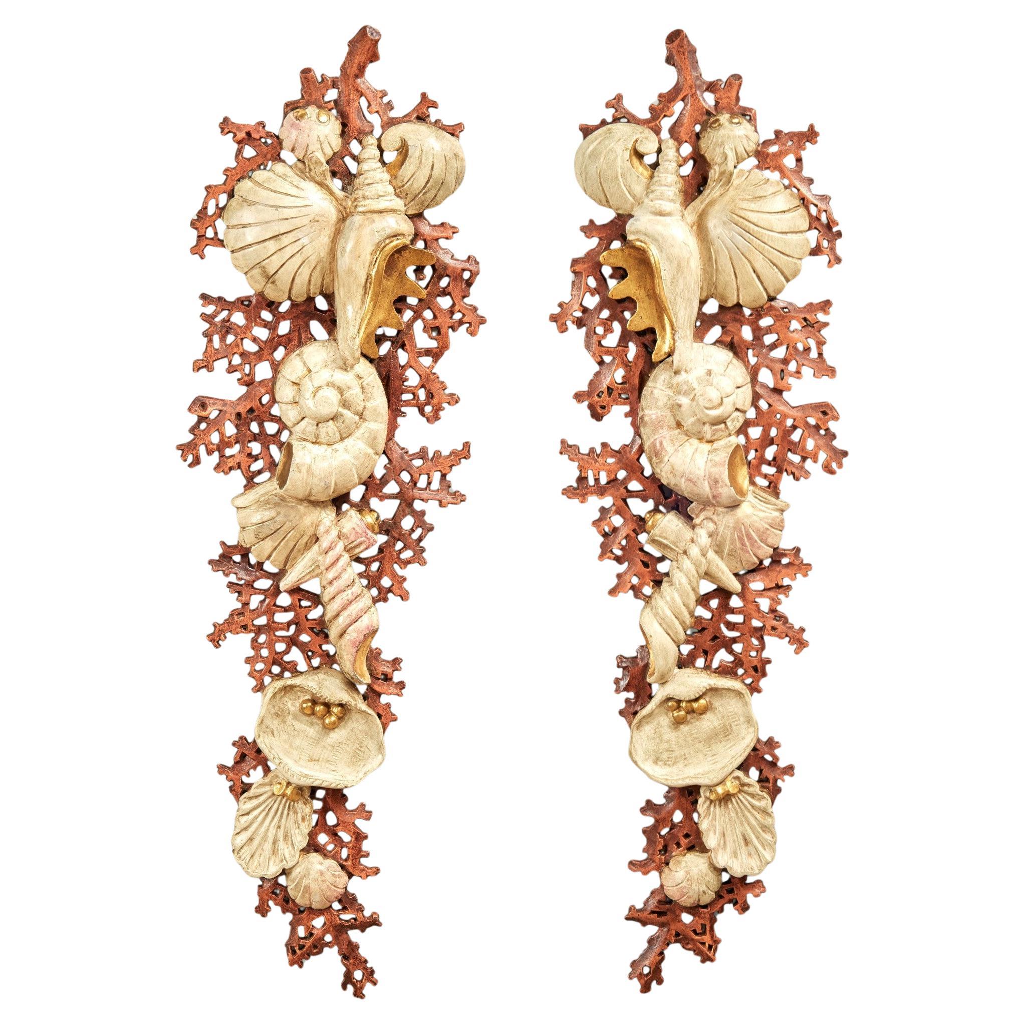 Antique Pair of Italian Grotto Style Wall Brackets or Ornaments with Seashells For Sale