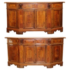Antique Pair of Italian Marquetry Tapered Sideboards in Walnut