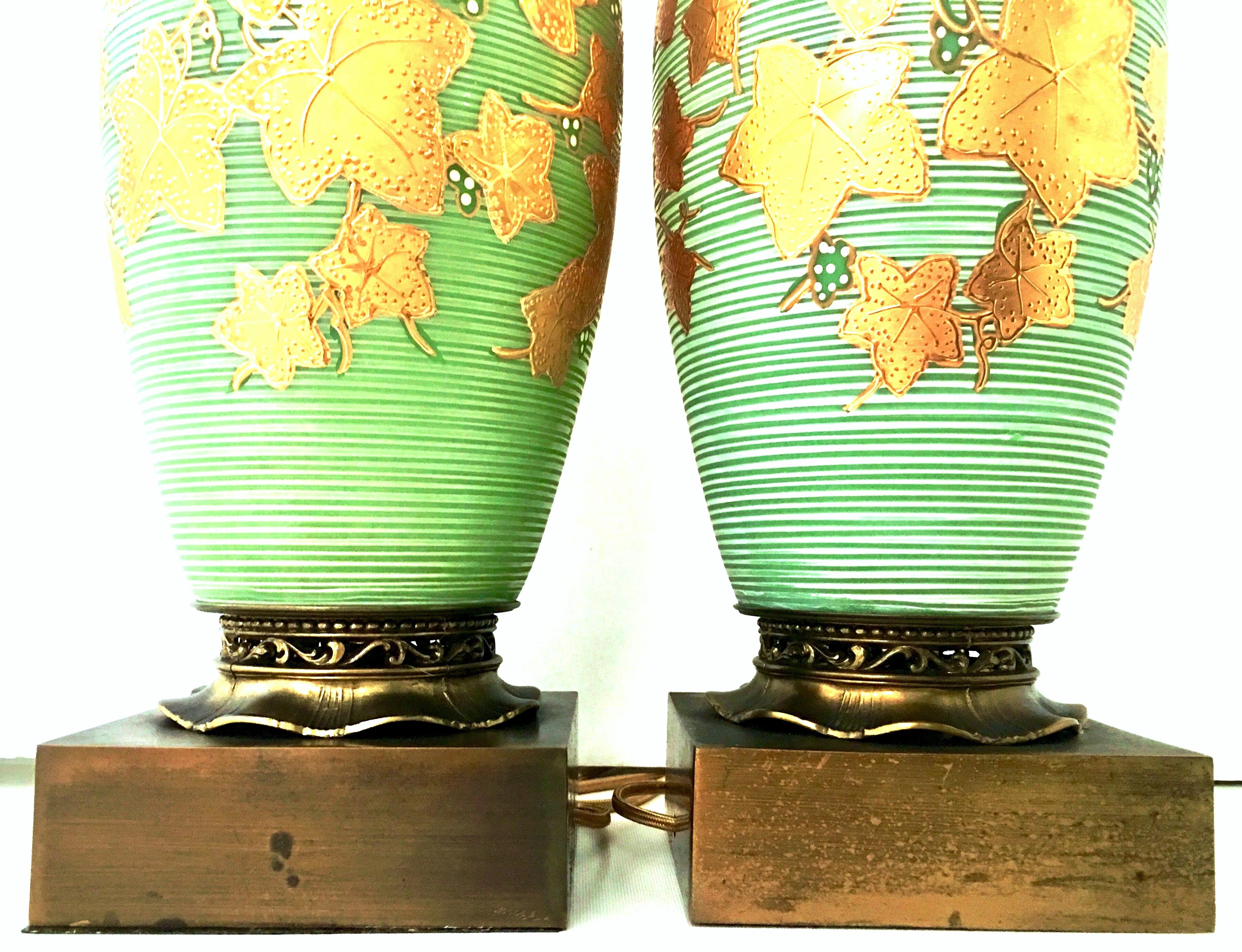 19th Century Pair of Italian Venetian Art Glass 22-Karat Gold and Brass Gold Table Lamps