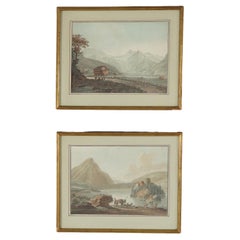 Antique Pair Of Italian Watercolor Landscape Scenes C1930