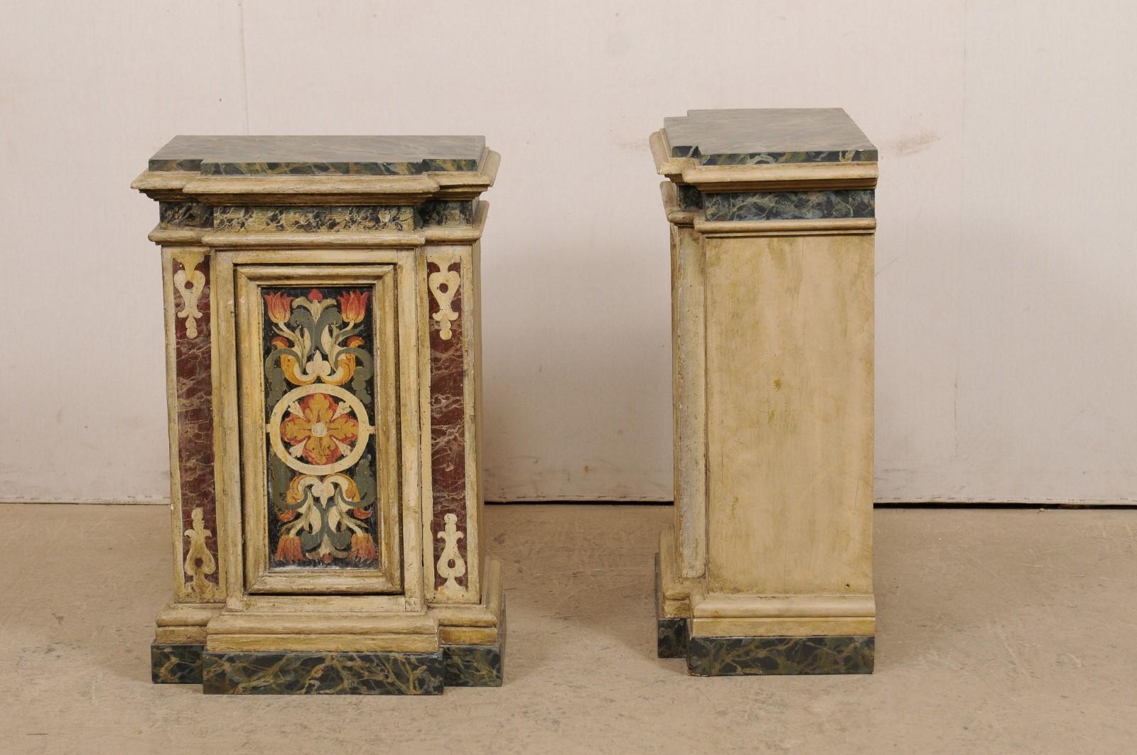 Antique Pair of Italian Wooden Pedestals with Original Artisan Paint 5