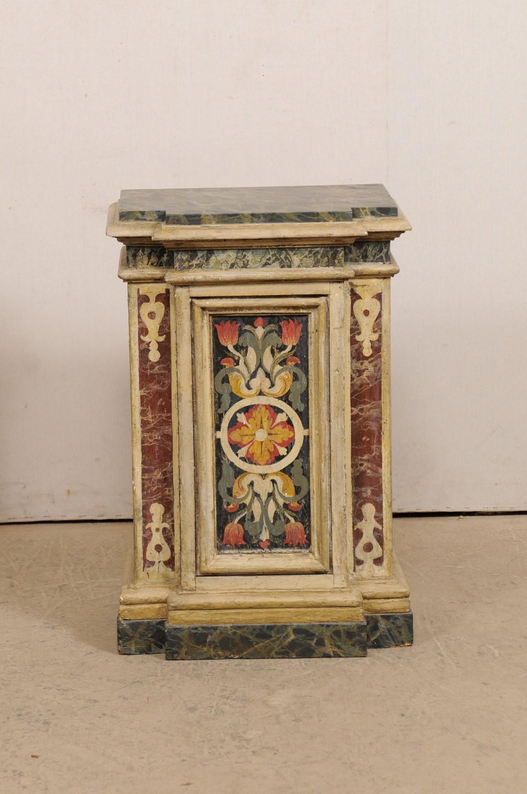 Antique Pair of Italian Wooden Pedestals with Original Artisan Paint In Good Condition In Atlanta, GA
