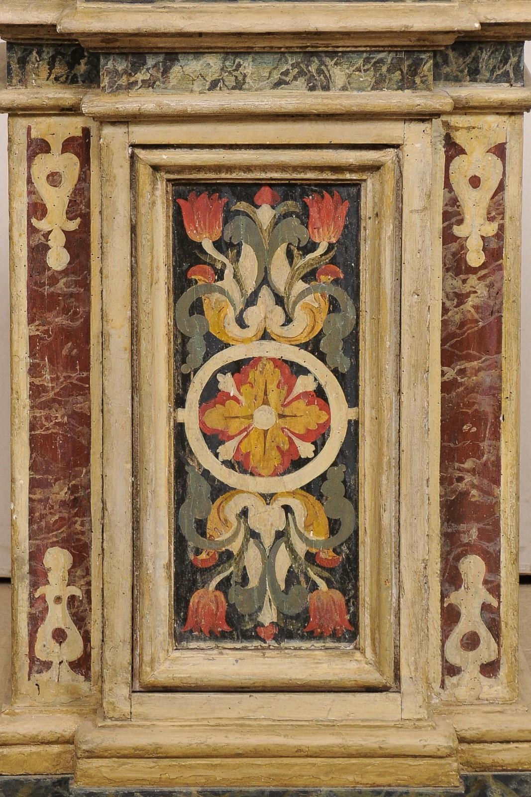 18th Century Antique Pair of Italian Wooden Pedestals with Original Artisan Paint