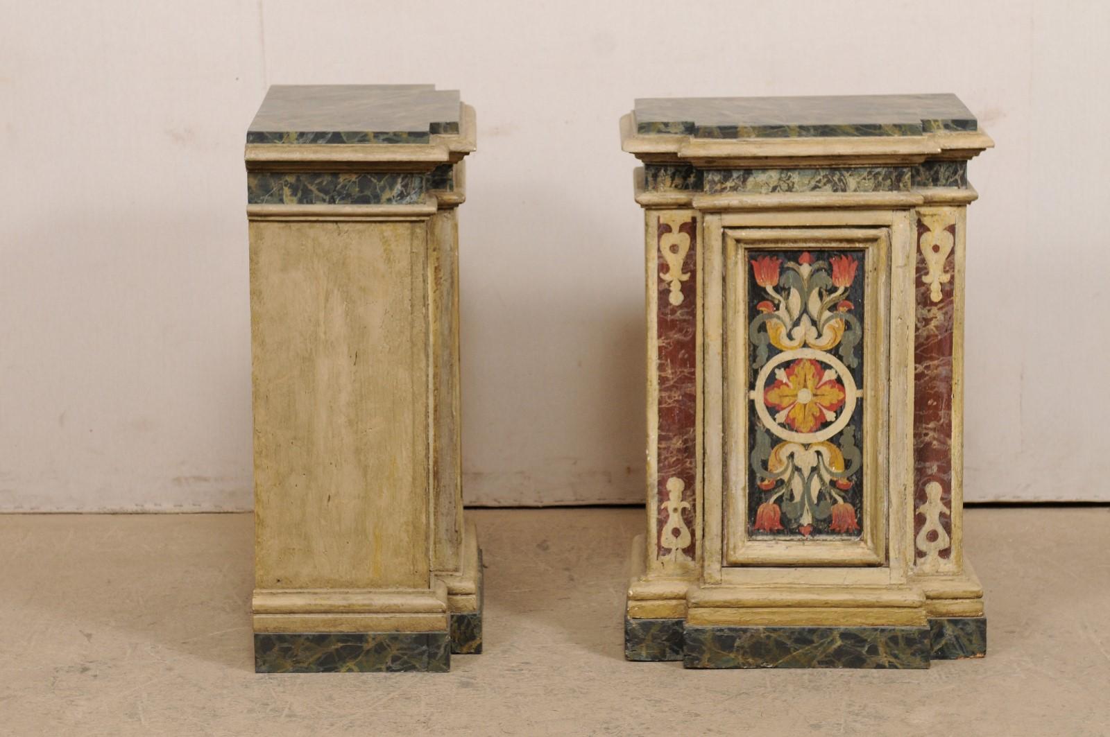 Antique Pair of Italian Wooden Pedestals with Original Artisan Paint 1