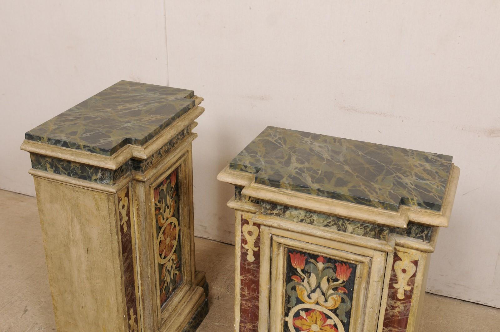 Antique Pair of Italian Wooden Pedestals with Original Artisan Paint 2