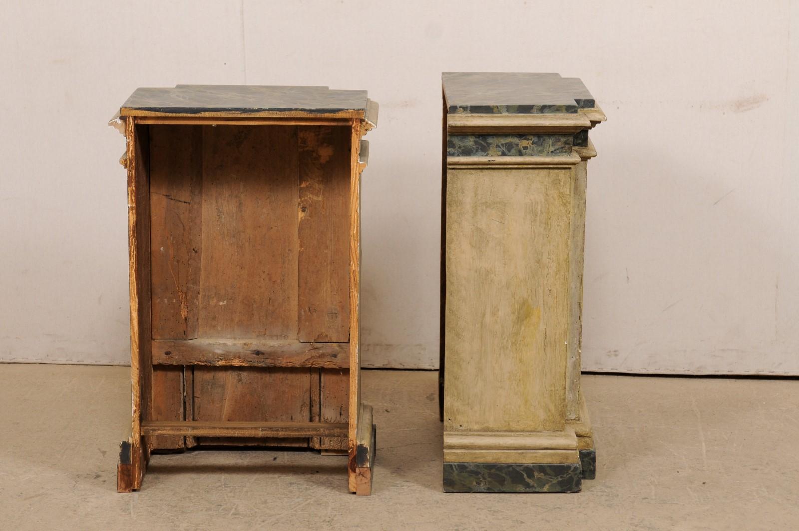 Antique Pair of Italian Wooden Pedestals with Original Artisan Paint 3