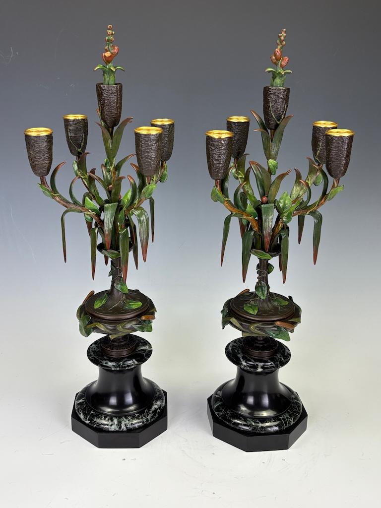 Coppia di candelabri in bronzo dipinti a freddo di James Pradier - Esemplari superbi in condizioni eccezionali

Una rara e distinta coppia di candelabri del XIX secolo del celebre scultore francese James Pradier (1790-1852), il cui elegante