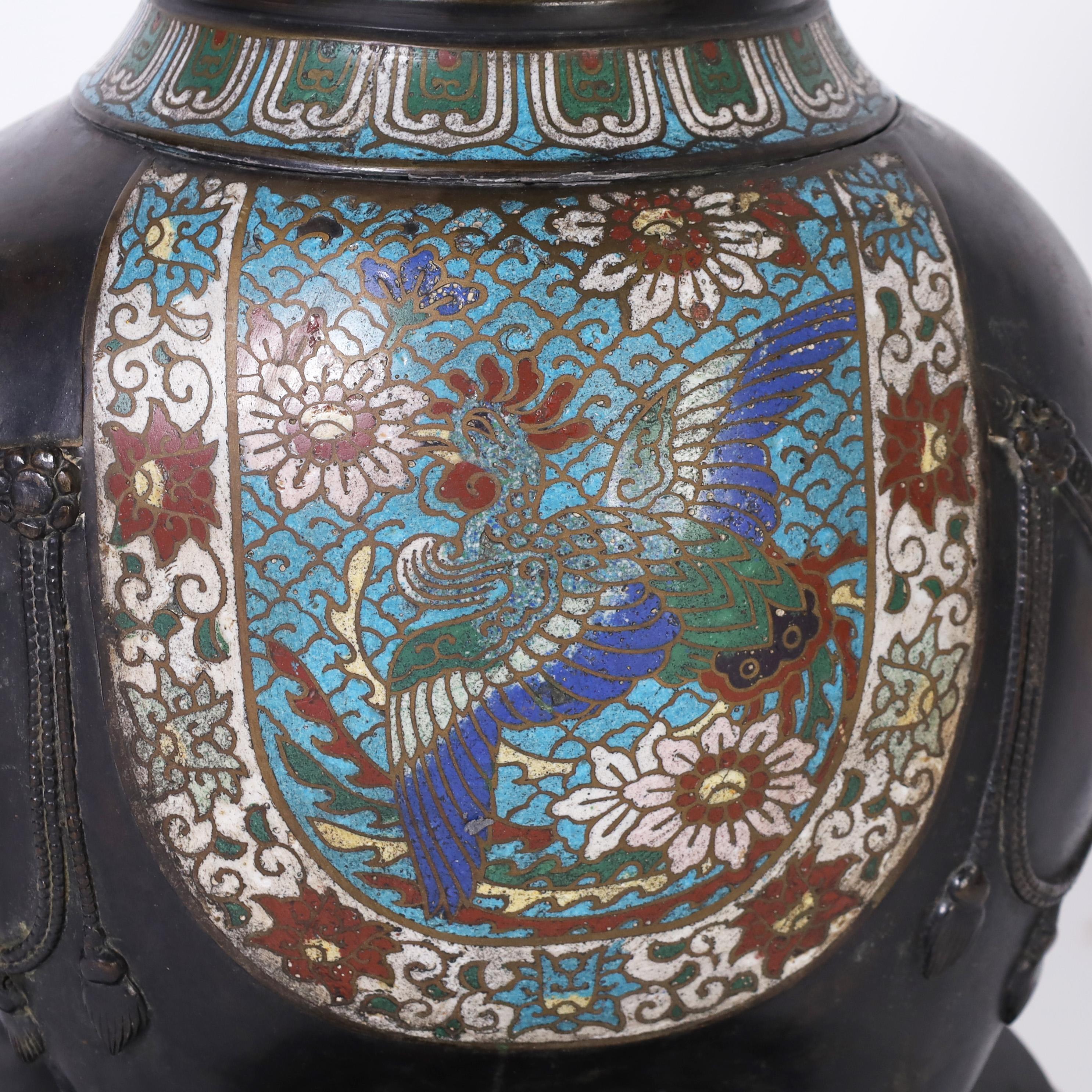 Antique Pair of Japanese Bronze Cloisonné Floor Lamps with Elephants 5