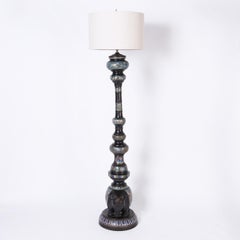 Antique Pair of Japanese Bronze Cloisonné Floor Lamps with Elephants